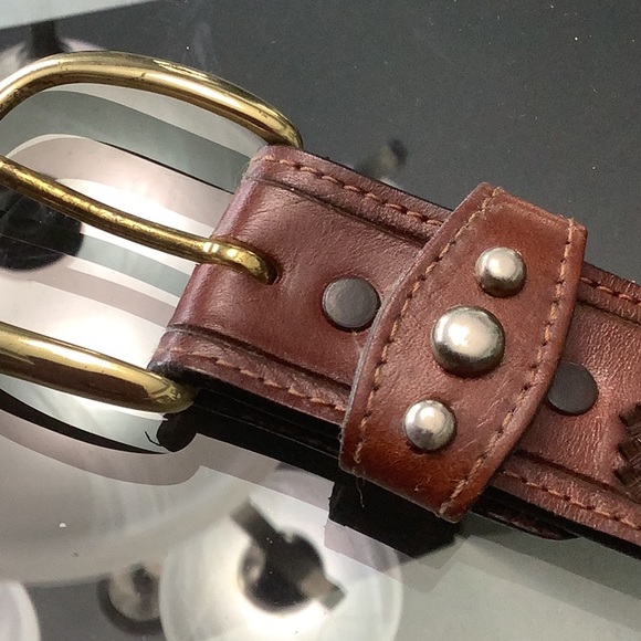 Brass studded leather belt. - Picture 3 of 4
